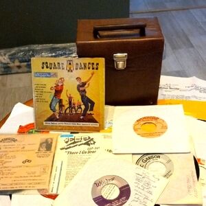 Vintage Square Dance Vinyl Collection with Brown Case